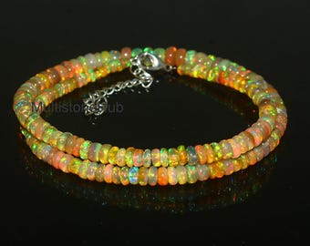 AAA+ Natural Ethiopian fire Opal Necklace, Opal Smooth Rondelle beads Necklace, Ethiopian Opal beads, fire opal necklace, 16.5inch 3.5-6.5mm