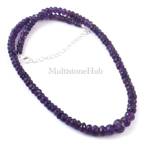 AAA Natürliche Lila Amethyst Edelstein Halskette,Amethyst Perlen Halskette, Amethyst Facettierte Rondell Perlen Halskette 16,5 Zoll 5-10 mm Schmuck