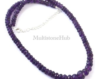 AAA Natural Purple Amethyst Gemstone Necklace,Amethyst Beaded Necklace, Amethyst Faceted Rondelle Beads Necklace 16.5inch 5-10mm Jewelry