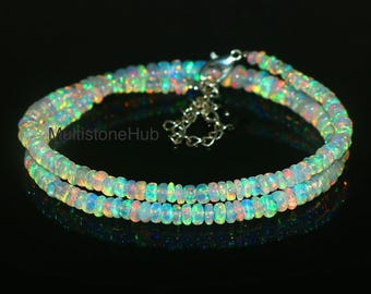 AAA+ Natural Ethiopian fire Opal Necklace, Opal Smooth Rondelle beads Necklace, Ethiopian Opal beads, fire opal necklace, 15 inch 3.5-6mm