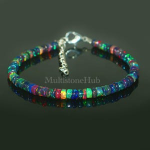 Natural Black Opal Bracelet, Ethiopian Opal Beads Bracelet, Fire Opal Bracelet, Welo Black Opal Smooth Rondelle beads, Opal Bracelet, 7 inch