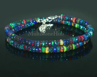 Natuurlijke zwarte opaalketting, zwarte opaal gladde rondelle kralenketting, Ethiopische zwarte opaalkralenketting, zwarte vuuropaalketting, 16 inch