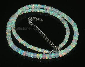 AAA+ Natural Ethiopian fire Opal Necklace, Opal Smooth Rondelle beads Necklace, Ethiopian Opal beads, fire opal necklace, 15 inch 3.5-6mm
