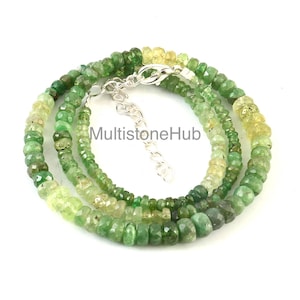 Natural Tsavorite Garnet, Tsavorite Shaded Faceted Rondelle Beads Necklace, Tsavorite Beaded Necklace, 15.5 inches 3 to 5.5 mm beads