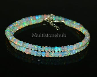 AAA++ Natural Ethiopian Fire Opal Necklace, Faceted Opal Rondelle Beads, Welo Opal Necklace, Fire Opal Beads Necklace 16 inches 5 to 4 mm