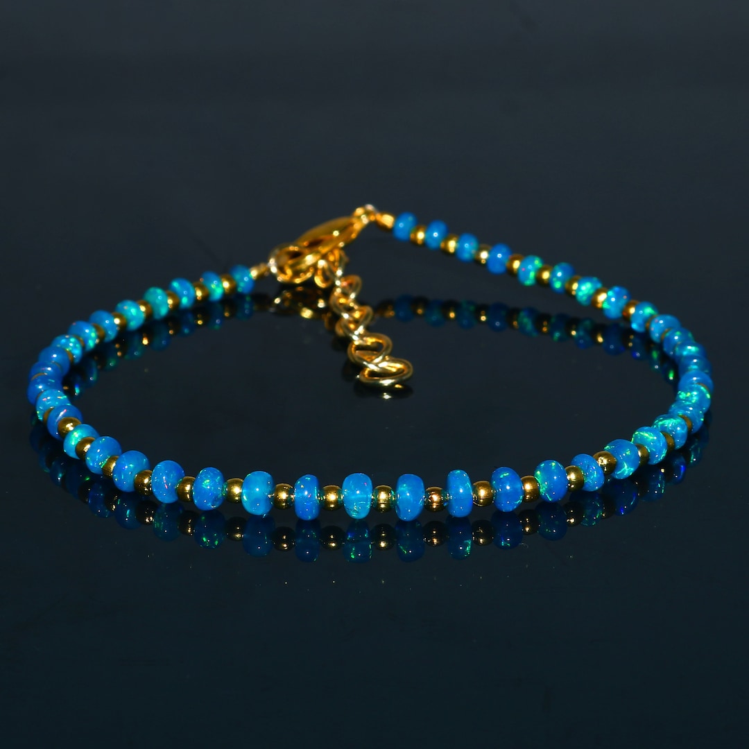 Natural Ethiopian Paraiba Fire Opal Smooth Rondelle Beads Bracelet ...