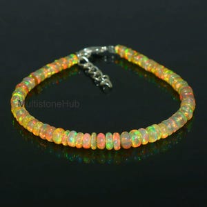Natural Ethiopian Opal Gemstone Bracelet, Opal Smooth Rondelle Beads Bracelet, Welo Opal Beads, Fire Opal Bracelet Gifted Jewelry 7 inches