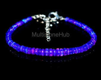 Pulsera de ópalo lavanda, pulsera de cuentas de ópalo etíope, pulsera de ópalo de fuego morado, pulsera de ópalo pequeño, piedra de nacimiento de octubre, regalo para ella
