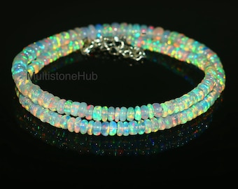AAA+ Natural Ethiopian fire Opal Necklace, Opal Smooth Rondelle beads Necklace, Ethiopian Opal beads, fire opal necklace, 15 inch 3.5-6 mm
