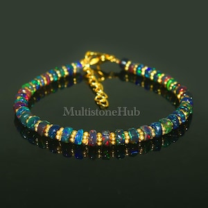 Natuurlijke zwarte opaal armband, armband Ethiopische opaal kralen, armband vuuropaal, Welo zwarte opaal gladde rondelle kralen, opaal armband, 7 inch