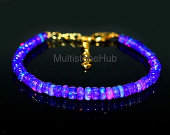 Pulsera de ópalo lavanda, pulsera de cuentas de ópalo etíope, pulsera de ópalo de fuego púrpura, pulsera de ópalo pequeño, piedra de nacimiento de octubre, regalo para ella