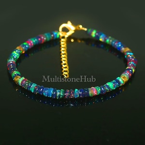 Natuurlijke zwarte opaal armband, armband Ethiopische opaal kralen, armband vuuropaal, Welo zwarte opaal gladde rondelle kralen, opaal armband, 7 inch