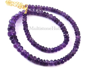 AAA Natural Purple Amethyst Gemstone Necklace,Amethyst Beaded Necklace, Amethyst Faceted Rondelle Beads Necklace 16.5inch 5-10mm Jewelry
