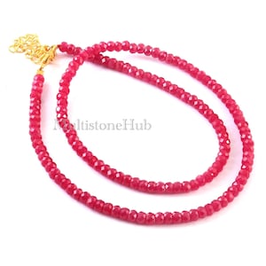 AAA+ natuurlijke robijn korund edelsteen kralenketting, robijn gefacetteerde rondelle kralenketting, 16,5 inch 4 mm, begaafde sieraden