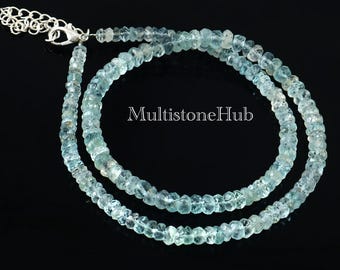 AAA Natural Aquamarine Beads Necklace, Aquamarine Beaded Necklace, Aquamarine Jewelry Aquamarine Faceted Rondelle Beads Necklace 16.5 Inches