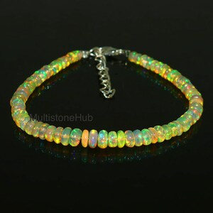 Natural Ethiopian Opal Gemstone Bracelet, Opal Smooth Rondelle Beads Bracelet, Welo Opal Beads, Fire Opal Bracelet Gifted Jewelry 7 inches