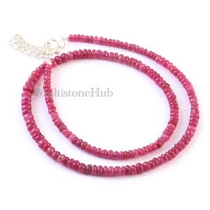 AAA+ natuurlijke robijnrode edelsteen kralenketting, robijnrode kralenketting, robijn gladde rondelle kralenketting 17 inch 3 tot 5 mm begaafde sieraden