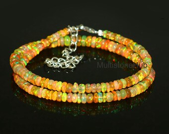 AAA+ Natural Ethiopian fire Opal Necklace, Opal Smooth Rondelle beads Necklace, Ethiopian Opal beads, fire opal necklace, 14.5inch 3 to 6 mm