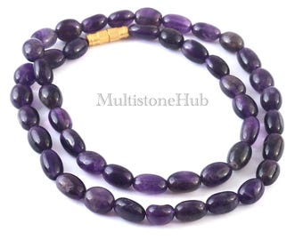 AAA Natural Purple Amethyst Gemstone Necklace,Amethyst Beaded Necklace, Amethyst Smooth Oval Beads Necklace 18 inches gifted jewelry