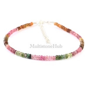 AAA Natural Multi Tourmaline Gemstone Bracelet, Tourmaline Beaded Bracelet, Tourmaline Faceted Rondelle Beads Bracelet Jewelry 7inch 3-3.5mm