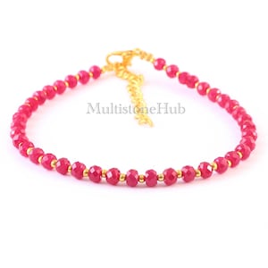 Bracelet de perles de pierres précieuses de corindon rubis naturel AAA +, Bracelet de perles rondelles à facettes rubis, Bracelet de rubis véritable, bijoux pour cadeau de 7 pouces 4 mm