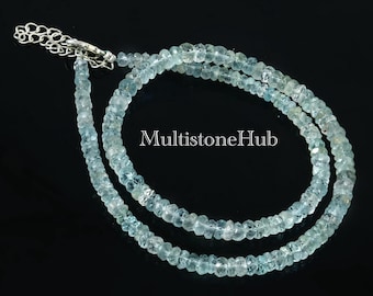 AAA Natural Aquamarine Beads Necklace, Aquamarine Beaded Necklace, Aquamarine Jewelry Aquamarine Faceted Rondelle Beads Necklace 16 Inches