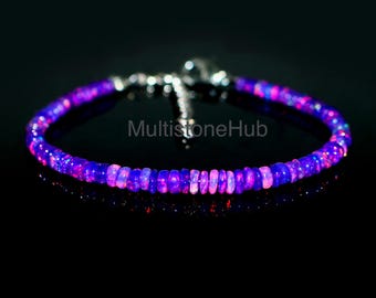 Pulsera de ópalo lavanda, pulsera de cuentas de ópalo etíope, pulsera de ópalo de fuego púrpura, pulsera de ópalo pequeño, piedra de nacimiento de octubre, regalo para ella