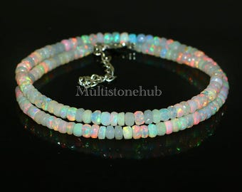 AAA++ Natural Ethiopian Fire Opal Necklace, Faceted Opal Rondelle Beads, Welo Opal Necklace, Fire Opal Beads Necklace 16.5 inches 5 to 4 mm