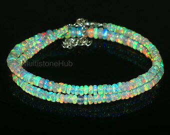 AAA+ Natural Ethiopian fire Opal Necklace, Opal Smooth Rondelle beads Necklace, Ethiopian Opal beads, fire opal necklace, 15.5inch 3.5-6 mm