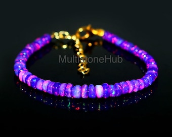 Pulsera de ópalo lavanda, pulsera de cuentas de ópalo etíope, pulsera de ópalo de fuego morado, pulsera de ópalo pequeño, piedra de nacimiento de octubre, regalo para ella