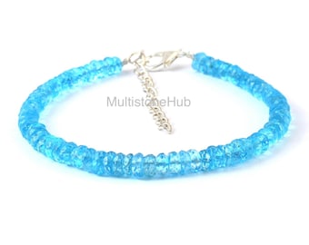 Blue Topaz Gemstone Bracelet, Topaz Beaded Bracelet, Blue Topaz Rondelle Beads Bracelet Jewelry 7 inch 4.5 to 5.5MM