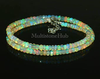 AAA++ Natural Ethiopian Fire Opal Necklace, Faceted Opal Rondelle Beads, Welo Opal Necklace, Fire Opal Beads Necklace 16 inches 5 to 4.5 mm