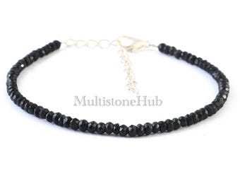 AAA Natural Black Tourmaline Gemstone Bracelet, Tourmaline Beaded Bracelet, Tourmaline Faceted Rondelle Beads Bracelet Jewelry 7inch 3-3.5mm