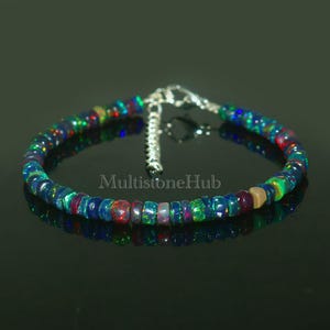 Natuurlijke zwarte opaal armband, armband Ethiopische opaal kralen, armband vuuropaal, Welo zwarte opaal gladde rondelle kralen, opaal armband, 7 inch