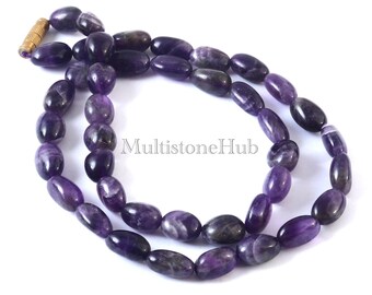 AAA Natural Purple Amethyst Gemstone Necklace,Amethyst Beaded Necklace, Amethyst Smooth Oval Beads Necklace 18 inches gifted jewelry