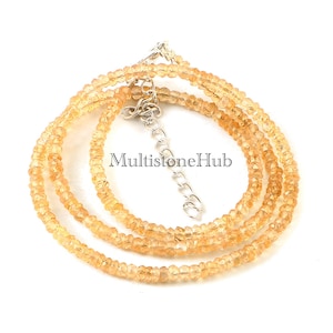Natural Citrine Gemstone Necklace, Citrine faceted Rondelle beads Necklace, Citrine Beaded Necklace Gifted Jewelry 16inches