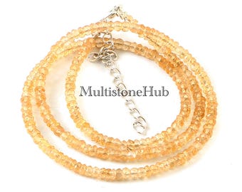 Natural Citrine Gemstone Necklace, Citrine faceted Rondelle beads Necklace, Citrine Beaded Necklace Gifted Jewelry 16 inches