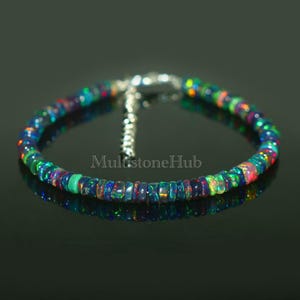 Natuurlijke zwarte opaal armband, armband Ethiopische opaal kralen, armband vuuropaal, Welo zwarte opaal gladde rondelle kralen, opaal armband, 7 inch