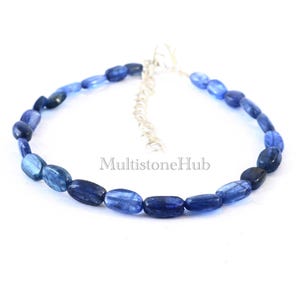 AAA+ natuurlijke blauwe kyaniet armband, kyaniet gladde ovale kralen armband, echte kyaniet stenen armband, blauwe kyaniet 7 inch begaafde sieraden