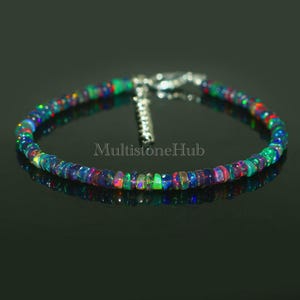Natuurlijke zwarte opaal armband, armband Ethiopische opaal kralen, armband vuuropaal, Welo zwarte opaal gladde rondelle kralen, opaal armband, 7 inch