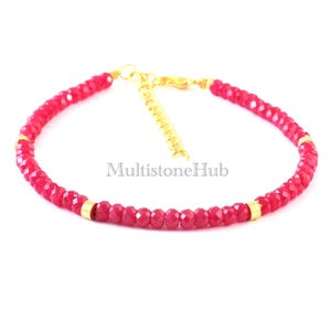 Bracelet de perles de pierres précieuses de corindon rubis naturel AAA +, Bracelet de perles rondelles à facettes rubis, Bracelet de rubis véritable, bijoux pour cadeau de 7 pouces 4 mm