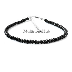 Natural Black Spinel Gemstone Bracelet, Spinel faceted Rondelle beads Bracelet, Black Spinel Beaded Bracelet Gifted Jewelry 7inches
