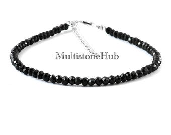 Bracelet de pierres précieuses de spinelle noir naturel, bracelet de perles rondelles à facettes spinelle, bracelet de perles de spinelle noir bijoux pour cadeau 7 pouces