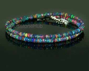 Natuurlijke zwarte opaalketting, zwarte opaal gladde rondelle kralenketting, Ethiopische zwarte opaalkralenketting, zwarte vuuropaalketting, 16 inch