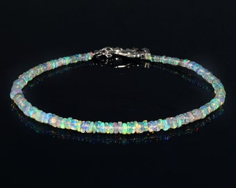 Natural Ethiopian Multi-Fire Opal 925 Silver Bracelet H-697