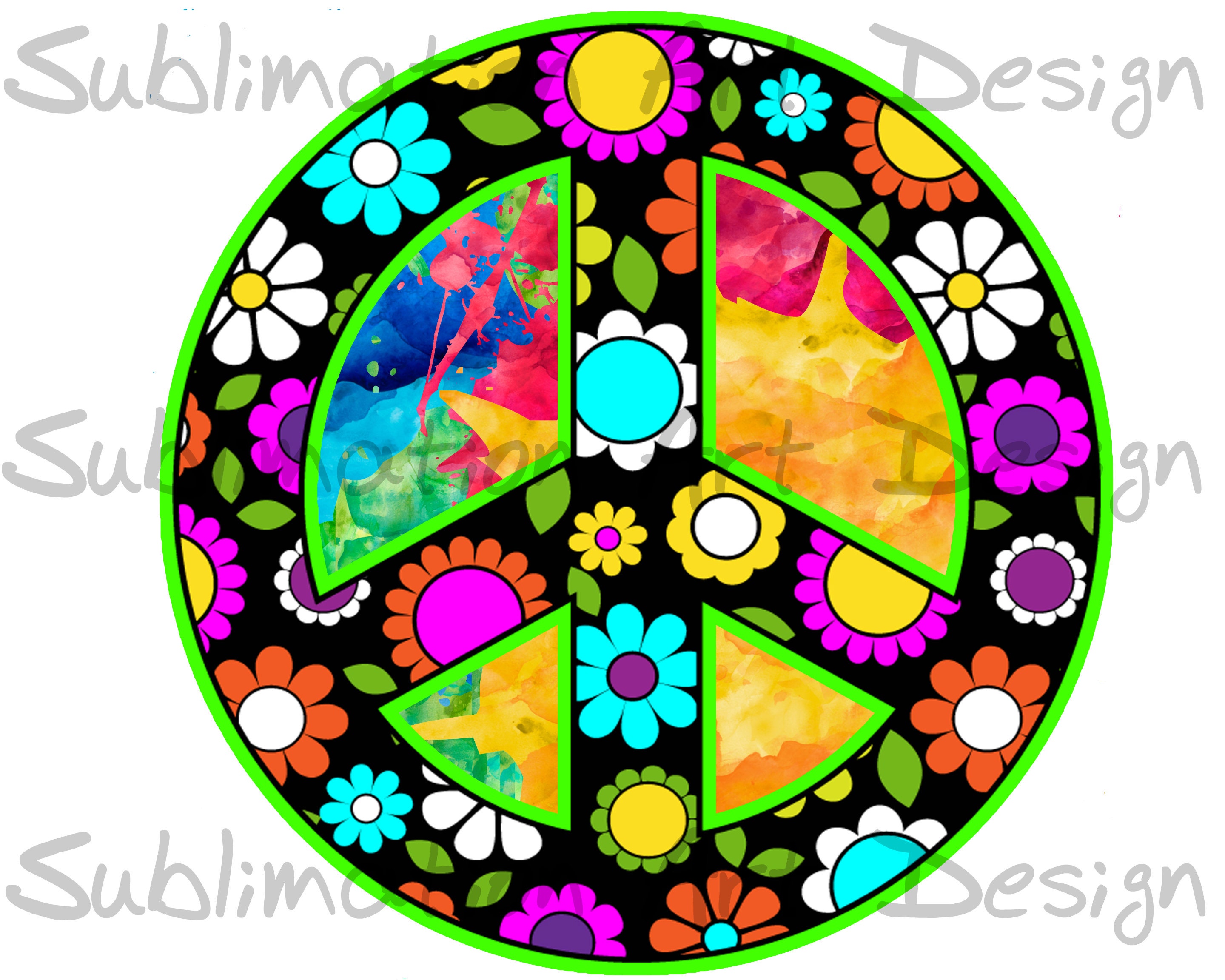 PEACE SIGN RETRO Flowers Sublimation Design Peace and Love - Etsy España