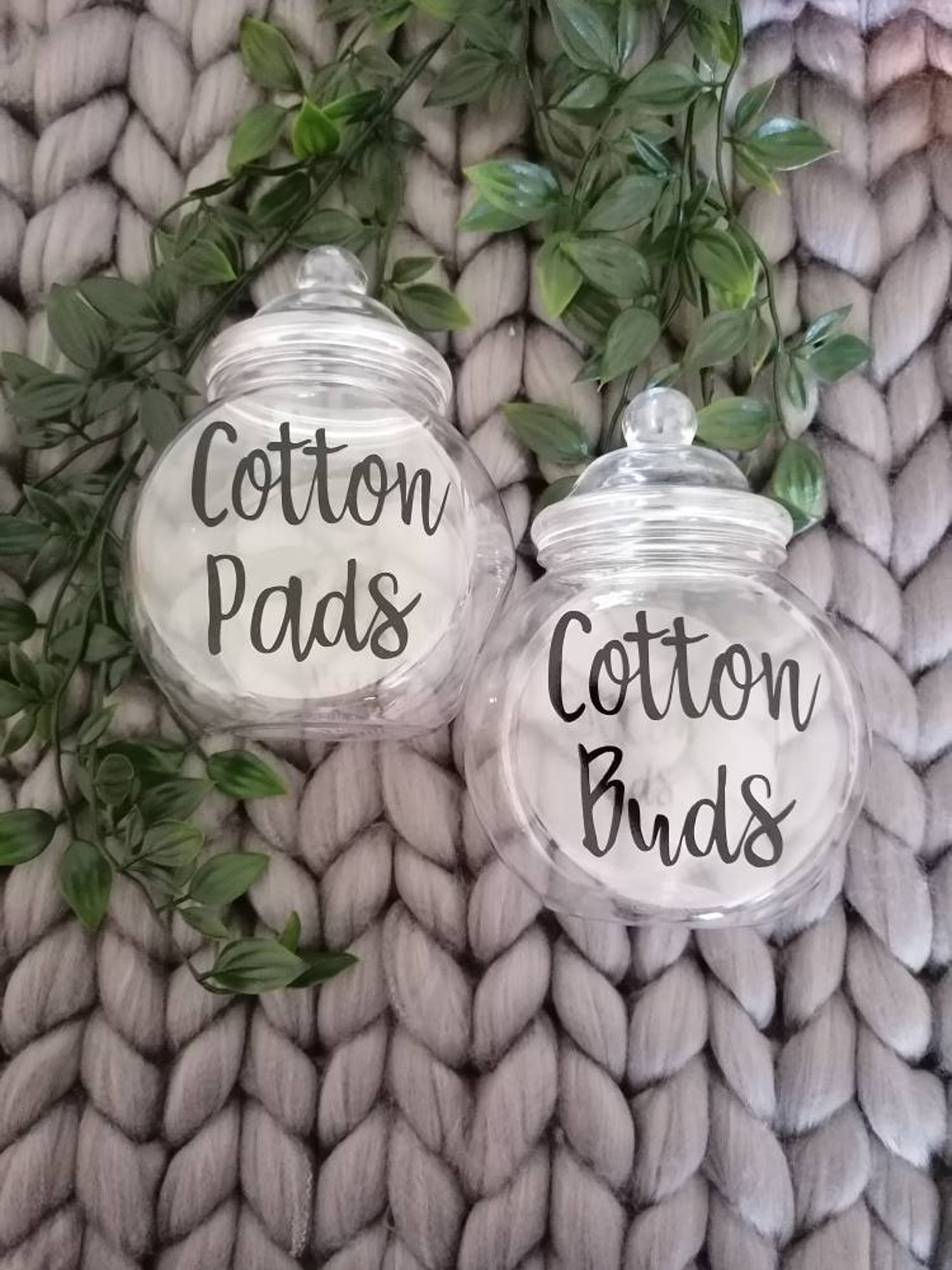 Set of two cotton bud/pad jars Etsy