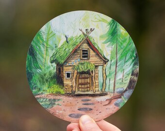 Forest Cabin Animated Magnet - AR Magic Portal Illustration - Fairytale Adventure Decoration