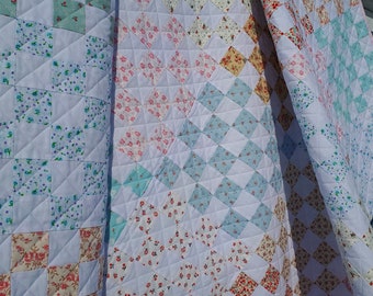 Colcha de retalhos florais, manta de patchwork feita à mão (85 x 85 polegadas)