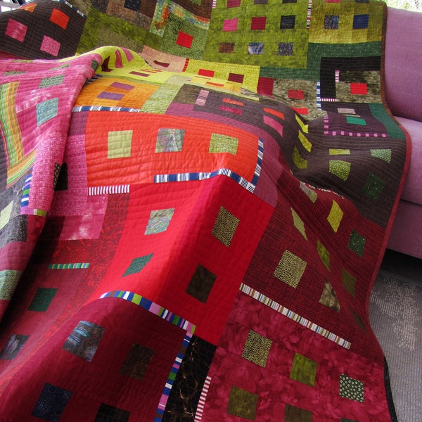 Contemporary quilt for sale, Modern quilt, Bright patchwork blanket, Handmade Loft wall decor